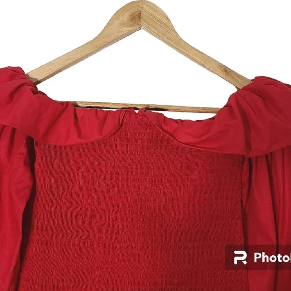 MAJE Lenda Off-The-Shoulder Smocked Cotton Top Women's Size S - Picture 6 of 16